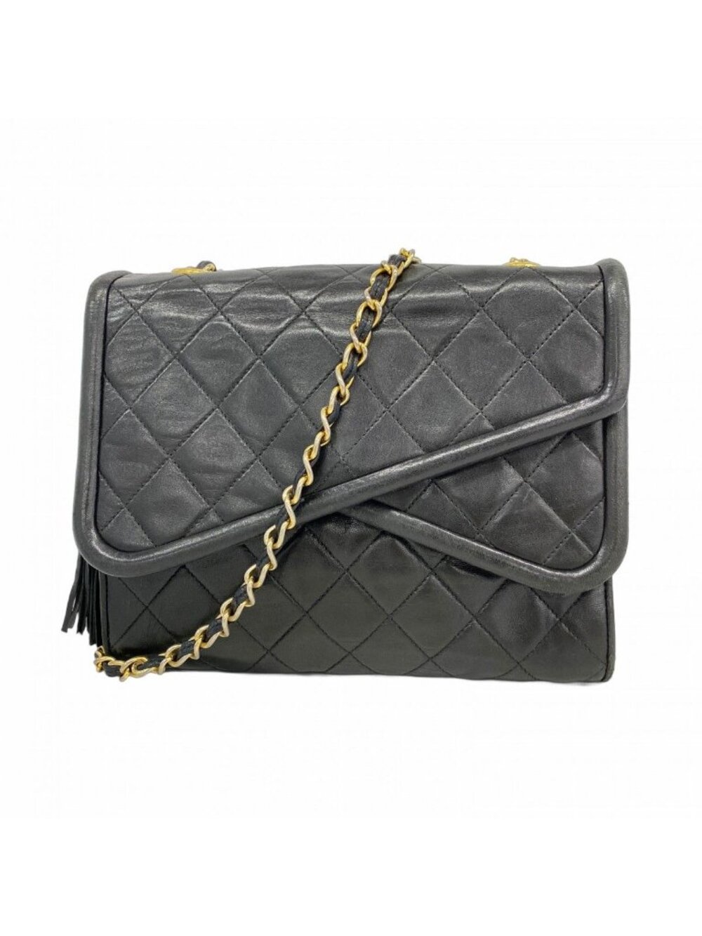 Chanel Shoulder Bag Quilted Lambskin Black Gold